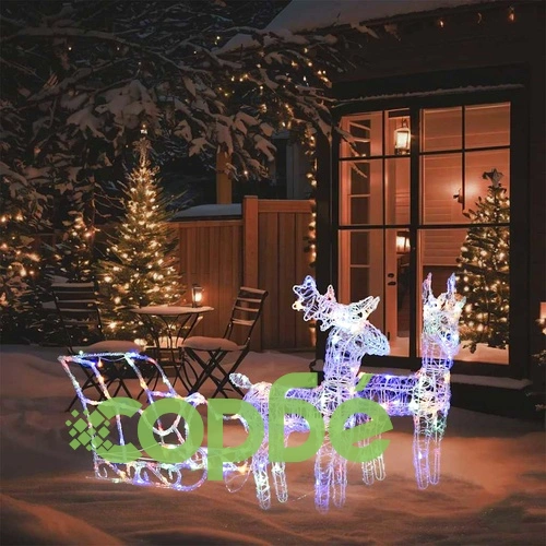 Коледна украса елени с шейна, 160 LED, 130 см, акрил ➤ топ цена ➤ sorbe.bg