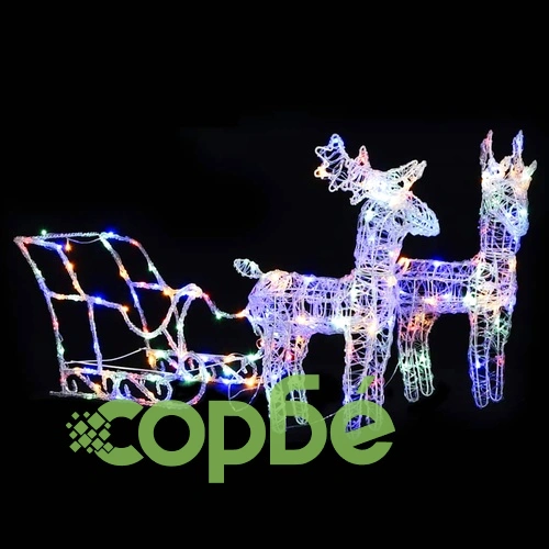 Коледна украса елени с шейна, 160 LED, 130 см, акрил ➤ топ цена ➤ sorbe.bg