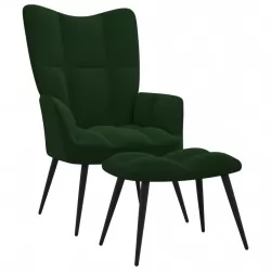 Стол за релакс с табуретка, тъмнозелен, кадифе