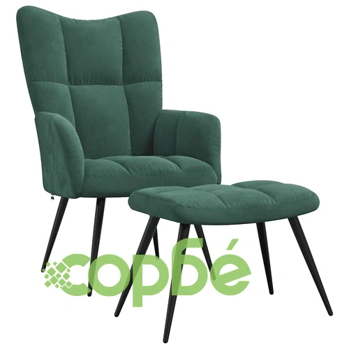 Стол за релакс с табуретка, тъмнозелен, кадифе ➤ топ цена ➤ sorbe.bg