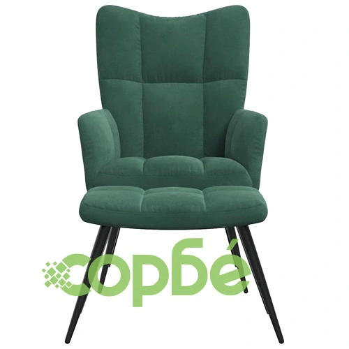 Стол за релакс с табуретка, тъмнозелен, кадифе ➤ топ цена ➤ sorbe.bg