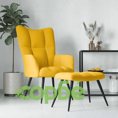 Релаксиращ стол с табуретка, горчица жълто, кадифе ➤ топ цена ➤ sorbe.bg