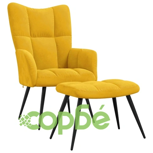 Релаксиращ стол с табуретка, горчица жълто, кадифе ➤ топ цена ➤ sorbe.bg