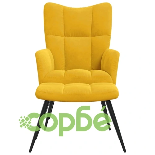 Релаксиращ стол с табуретка, горчица жълто, кадифе ➤ топ цена ➤ sorbe.bg