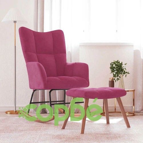 Люлеещ се стол с табуретка, виненочервен, кадифе ➤ топ цена ➤ sorbe.bg