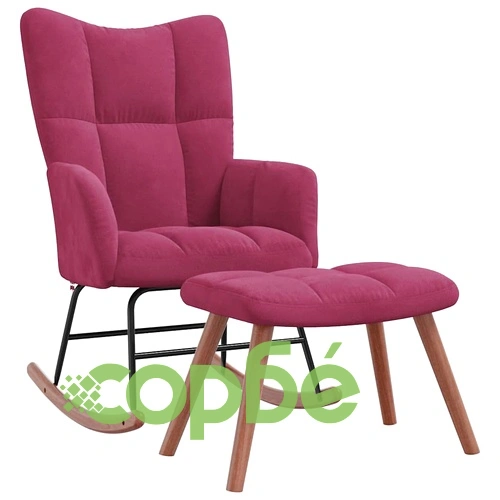 Люлеещ се стол с табуретка, виненочервен, кадифе ➤ топ цена ➤ sorbe.bg