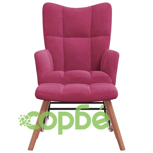 Люлеещ се стол с табуретка, виненочервен, кадифе ➤ топ цена ➤ sorbe.bg