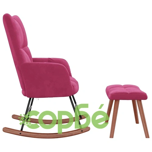 Люлеещ се стол с табуретка, виненочервен, кадифе ➤ топ цена ➤ sorbe.bg