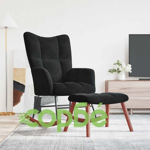 Люлеещ се стол с табуретка, черен, кадифе ➤ топ цена ➤ sorbe.bg