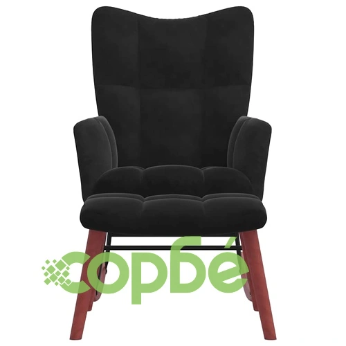 Люлеещ се стол с табуретка, черен, кадифе ➤ топ цена ➤ sorbe.bg