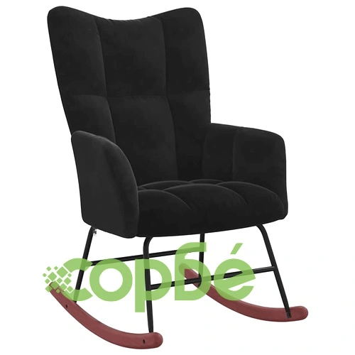 Люлеещ се стол с табуретка, черен, кадифе ➤ топ цена ➤ sorbe.bg