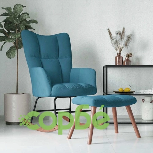 Люлеещ се стол с табуретка, син, кадифе ➤ топ цена ➤ sorbe.bg