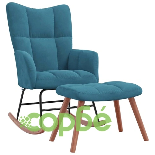 Люлеещ се стол с табуретка, син, кадифе ➤ топ цена ➤ sorbe.bg