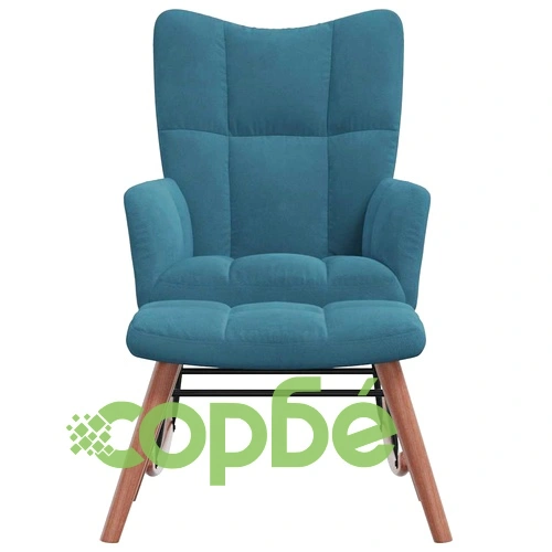 Люлеещ се стол с табуретка, син, кадифе ➤ топ цена ➤ sorbe.bg