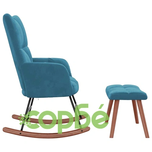 Люлеещ се стол с табуретка, син, кадифе ➤ топ цена ➤ sorbe.bg