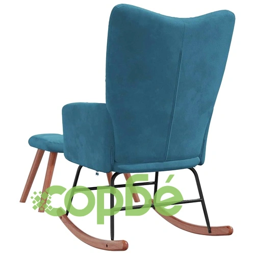 Люлеещ се стол с табуретка, син, кадифе ➤ топ цена ➤ sorbe.bg