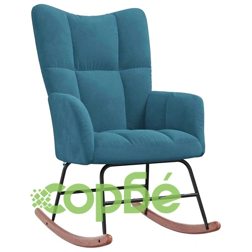 Люлеещ се стол с табуретка, син, кадифе ➤ топ цена ➤ sorbe.bg