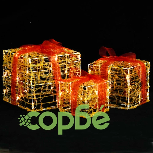 Декоративни акрилни коледни подаръчни кутии, 3 бр, топло бяло ➤ топ цена ➤ sorbe.bg