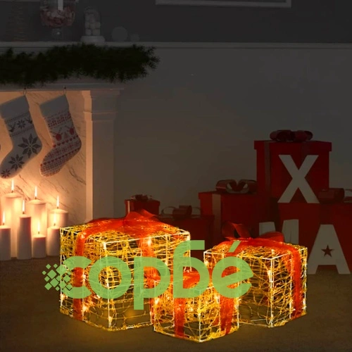 Декоративни акрилни коледни подаръчни кутии, 3 бр, топло бяло ➤ топ цена ➤ sorbe.bg