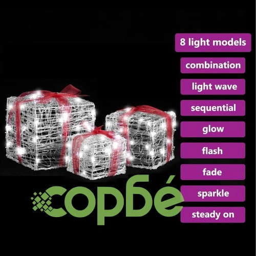 Декоративни акрилни коледни подаръчни кутии, 3 бр, студено бяло ➤ топ цена ➤ sorbe.bg