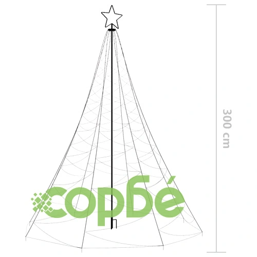 Коледно дърво с метален стълб, 500 LED, топло бяло, 3 м ➤ топ цена ➤ sorbe.bg