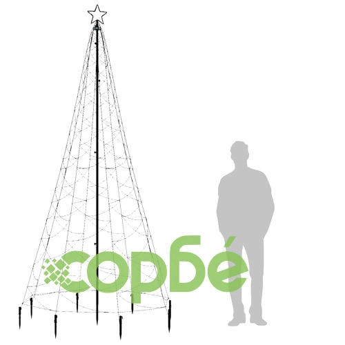 Коледно дърво с метален стълб, 500 LED, топло бяло, 3 м ➤ топ цена ➤ sorbe.bg
