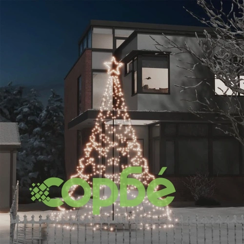Коледно дърво с метален стълб, 500 LED, топло бяло, 3 м ➤ топ цена ➤ sorbe.bg