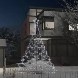 Коледно дърво с метален стълб, 500 LED, студено бяло, 3 м