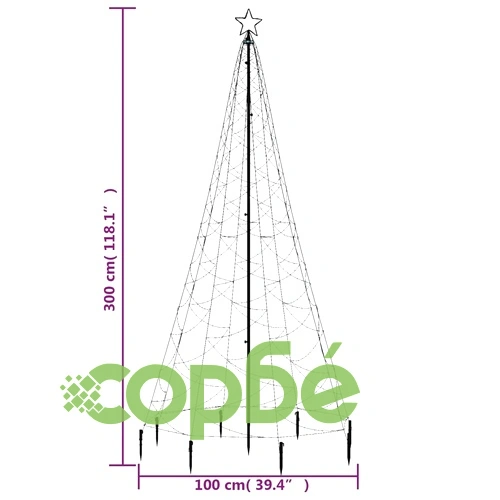 Коледно дърво с метален стълб, 500 LED, многоцветно, 3 м ➤ топ цена ➤ sorbe.bg
