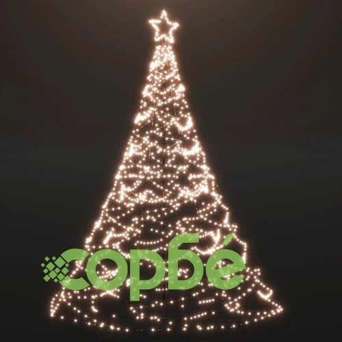 Коледно дърво с метален стълб, 1400 LED, топло бяло, 5 м ➤ топ цена ➤ sorbe.bg