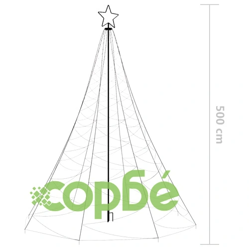Коледно дърво с метален стълб, 1400 LED, топло бяло, 5 м ➤ топ цена ➤ sorbe.bg