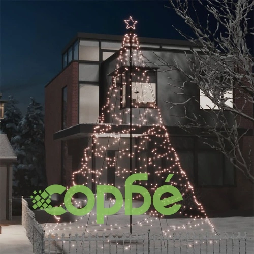Коледно дърво с метален стълб, 1400 LED, топло бяло, 5 м ➤ топ цена ➤ sorbe.bg