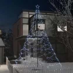 Коледно дърво с метален стълб, 1400 LED, студено бяло, 5 м