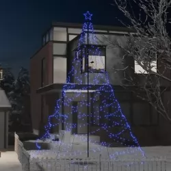 Коледно дърво с метален стълб, 1400 LED, синьо, 5 м