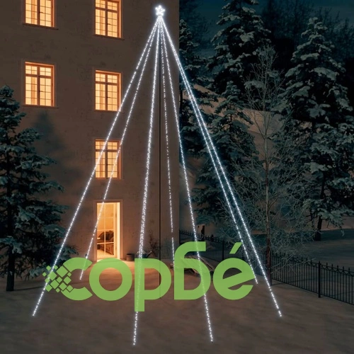 Светеща коледна елха закрито/открито 1300 LED студено бяла 8 м ➤ топ цена ➤ sorbe.bg