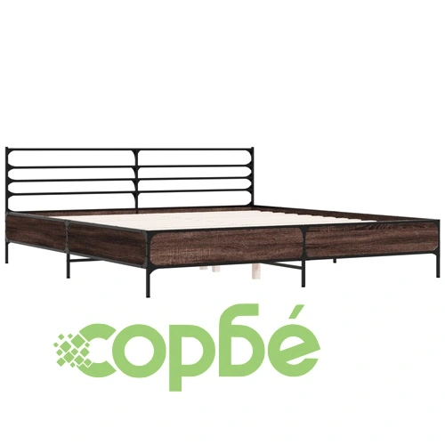 Рамка за легло, кафяв дъб, 180x200 см, инженерно дърво и метал ➤ топ цена ➤ sorbe.bg