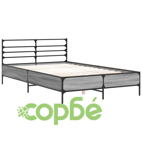 Рамка за легло, сив сонома, 140x190 см, инженерно дърво и метал ➤ топ цена ➤ sorbe.bg
