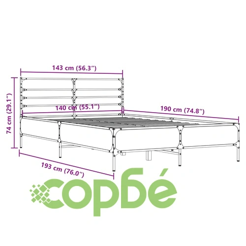 Рамка за легло, сив сонома, 140x190 см, инженерно дърво и метал ➤ топ цена ➤ sorbe.bg