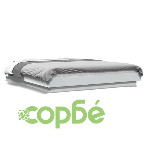 Рамка за легло с LED осветление бяла 160x200 см инженерно дърво ➤ топ цена ➤ sorbe.bg