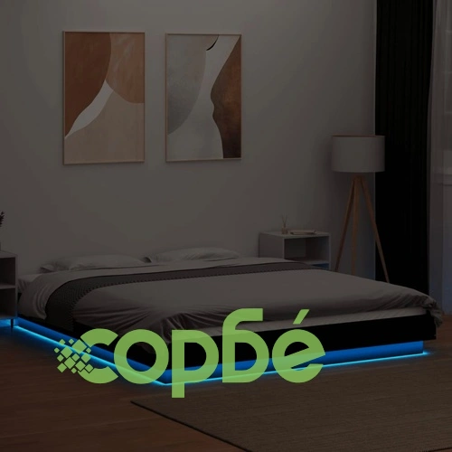 Рамка за легло с LED осветление черна 160x200см инженерно дърво ➤ топ цена ➤ sorbe.bg
