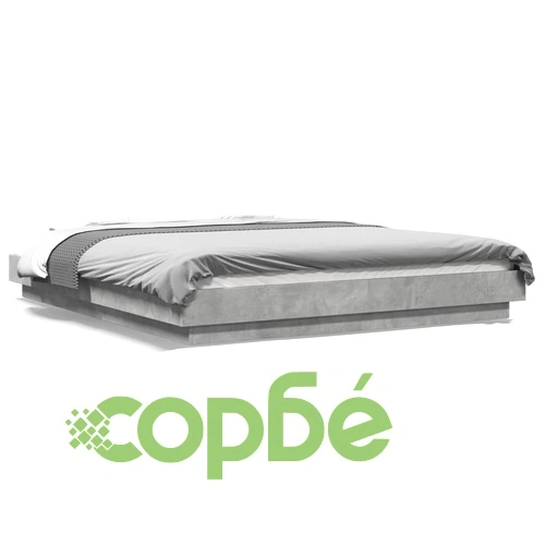 Рамка за легло с LED осветление, бетонно сива, 160x200 см ➤ топ цена ➤ sorbe.bg