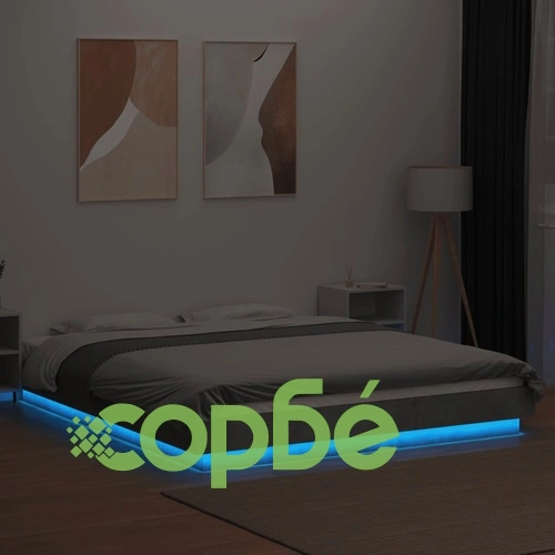 Рамка за легло с LED осветление, бетонно сива, 160x200 см ➤ топ цена ➤ sorbe.bg