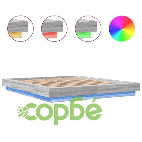 Рамка за легло с LED осветление,, сив сонома, 160x200 см ➤ топ цена ➤ sorbe.bg