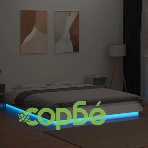 Рамка за легло с LED осветление бяла 150x200 см инженерно дърво ➤ топ цена ➤ sorbe.bg