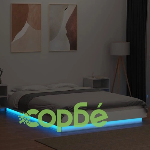 Рамка за легло с LED осветление бяла 120x200 см инженерно дърво ➤ топ цена ➤ sorbe.bg