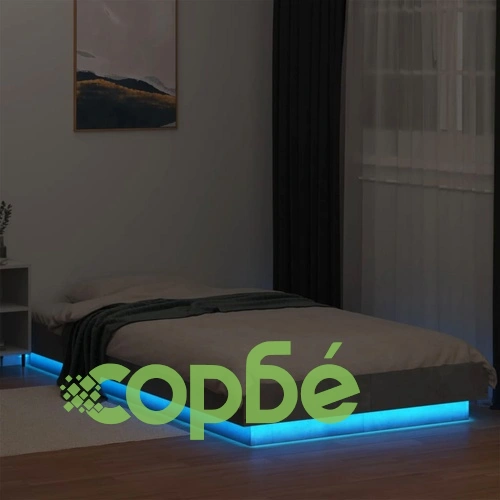 Рамка за легло с LED осветление, бетонно сива, 90x200 см ➤ топ цена ➤ sorbe.bg