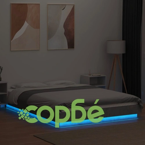 Рамка за легло с LED осветление, бетонно сива, 140x190 см ➤ топ цена ➤ sorbe.bg