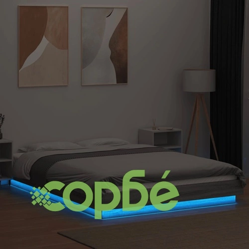 Рамка за легло с LED осветление, сив сонома, 135x190 см ➤ топ цена ➤ sorbe.bg