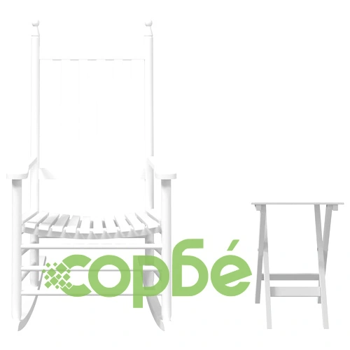 Люлеещ се стол със сгъваема маса, бял, масивна топола ➤ топ цена ➤ sorbe.bg