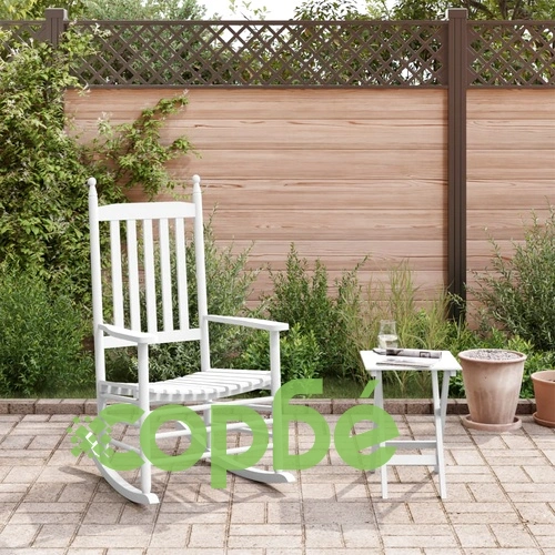 Люлеещ се стол със сгъваема маса, бял, масивна топола ➤ топ цена ➤ sorbe.bg